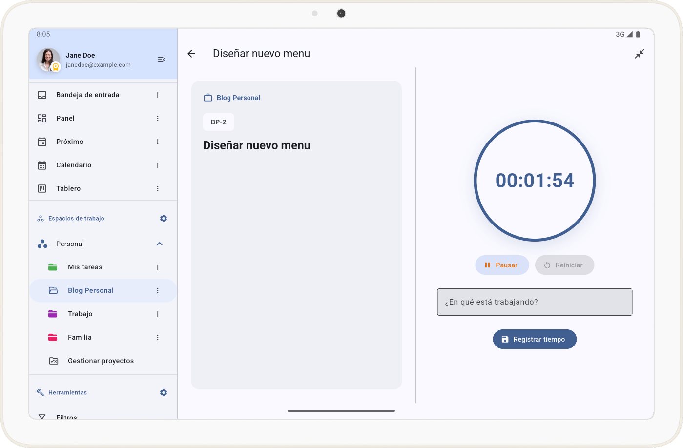Temporizador y registro de horas en Tarea Cero